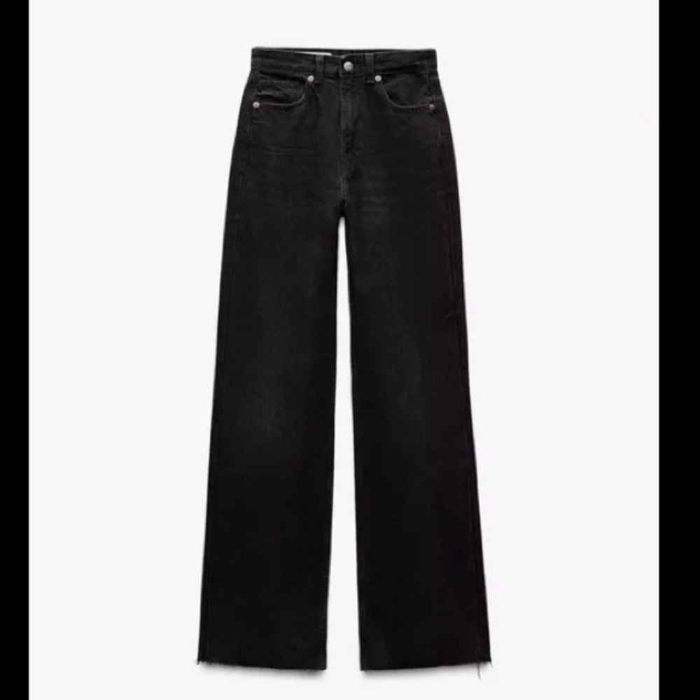 Zara Full Length TRF High Rise Wide Leg Jeans Black